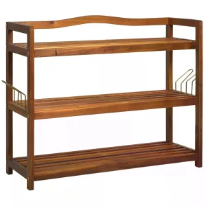 3-Tier Shoe Rack Acacia Wooden Shoe Storage Organiser with 2 Hangers Holds up to 12 Pairs for Entryway Living Room 74 x 26 x 62 cm Teak