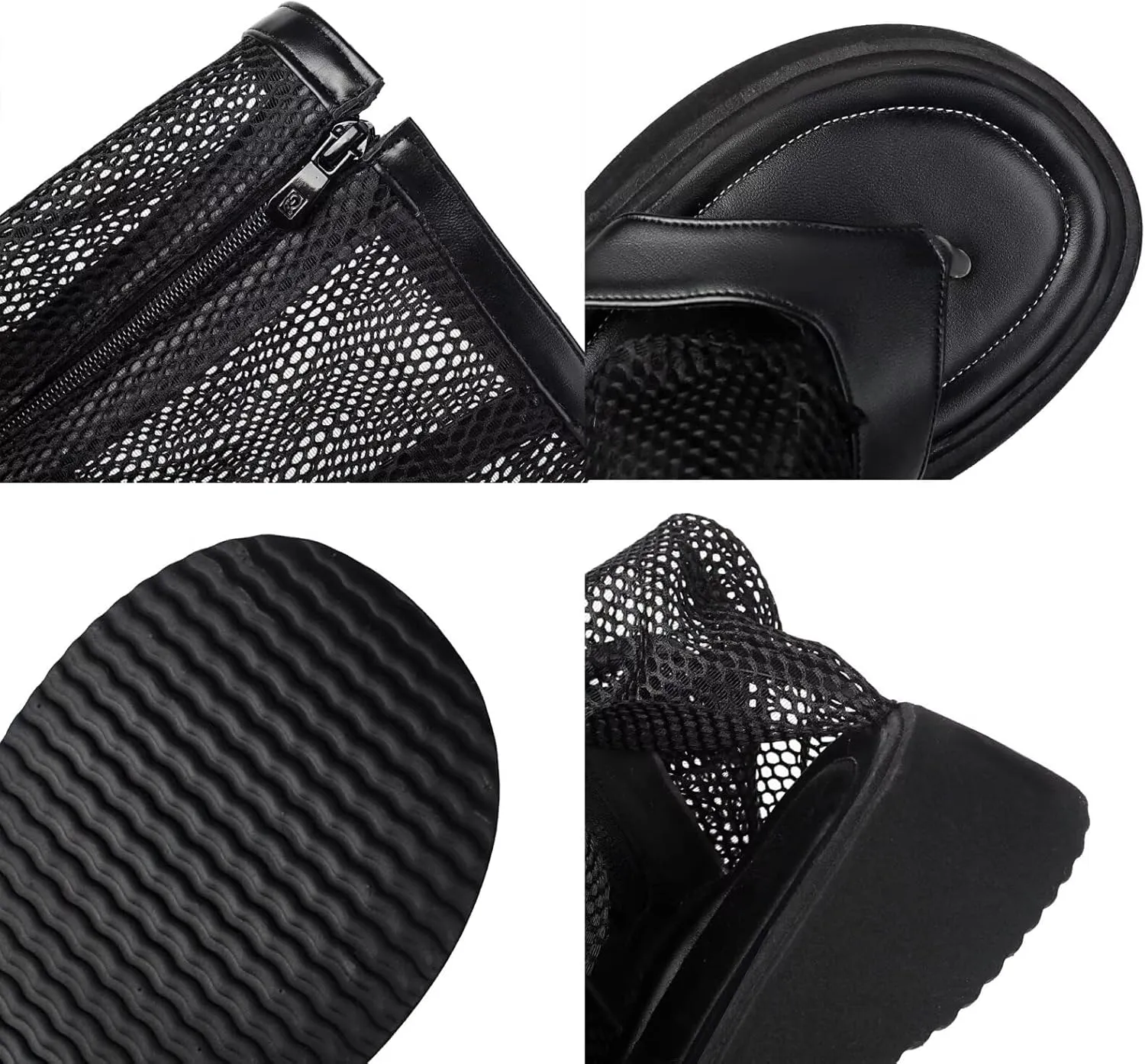 Agodor Mesh Gladiator Sandals For Women Peep Toe Platform Knee High Sandal For Women Side Zipper Summer Booties