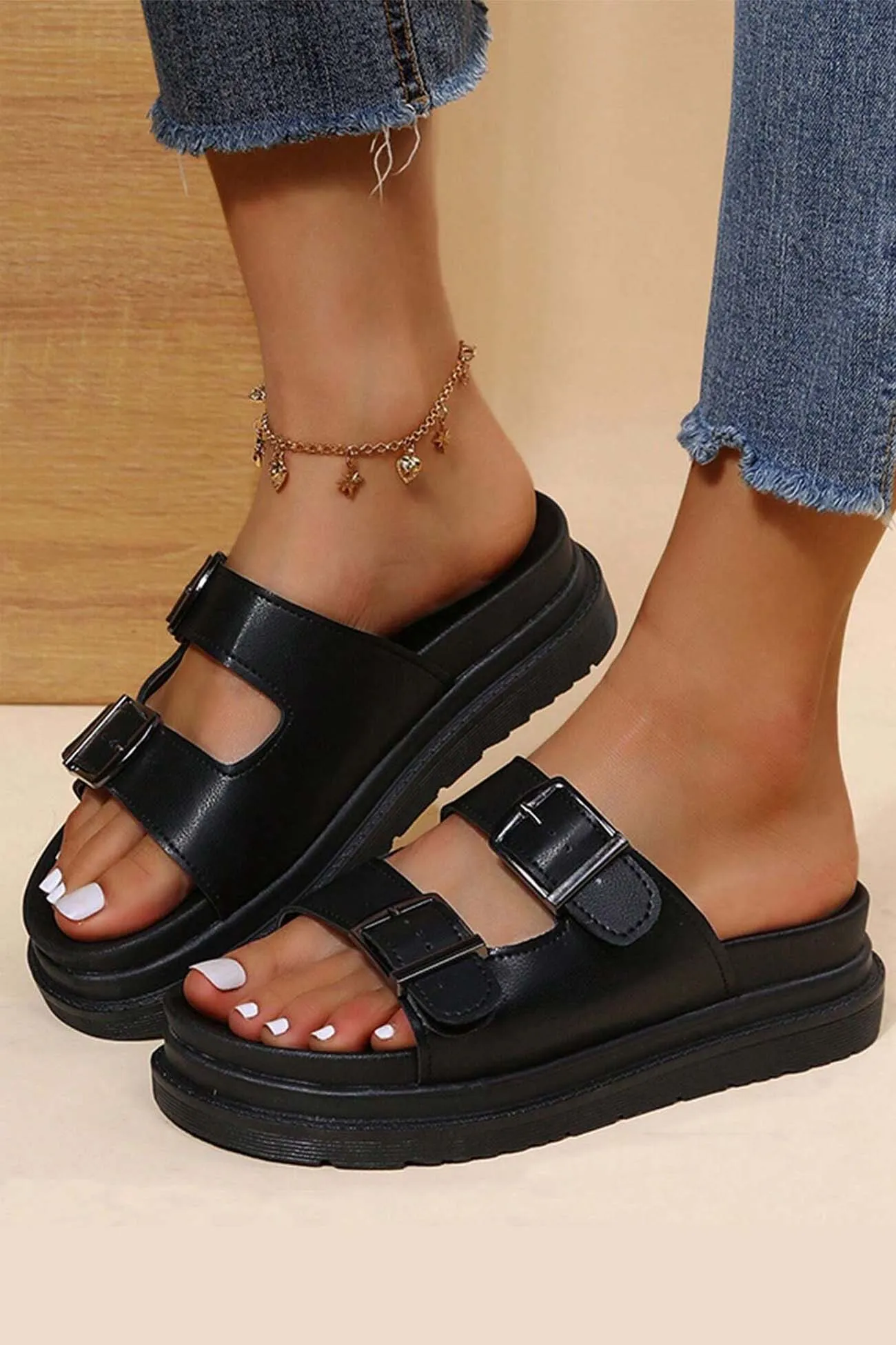 Amozae-Buckle Platform Slide Sandals