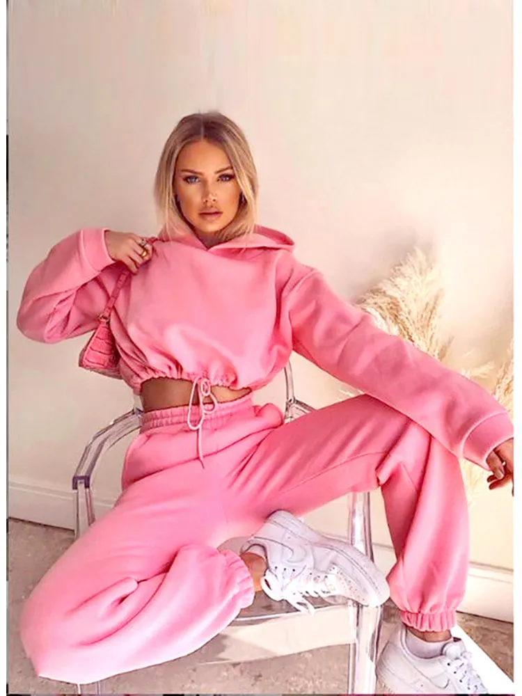 Ashoreshop Women Sports 2 Pieces Set Sweatshirts Pullover Hoodies Pants Suit 2023