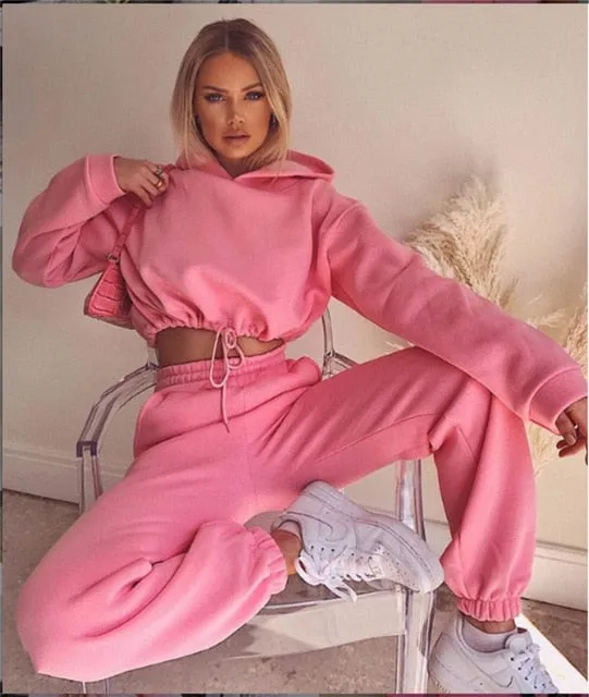 Ashoreshop Women Sports 2 Pieces Set Sweatshirts Pullover Hoodies Pants Suit 2023