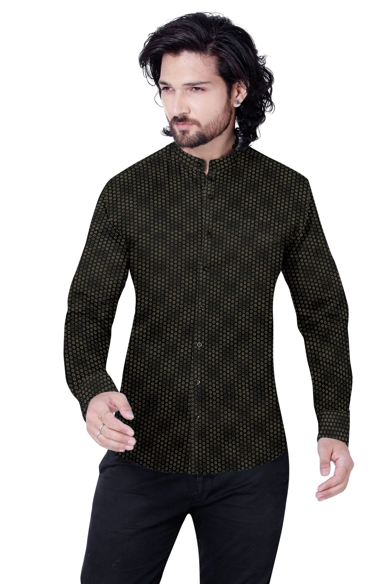 Black Golden Floral Cotton Shirt