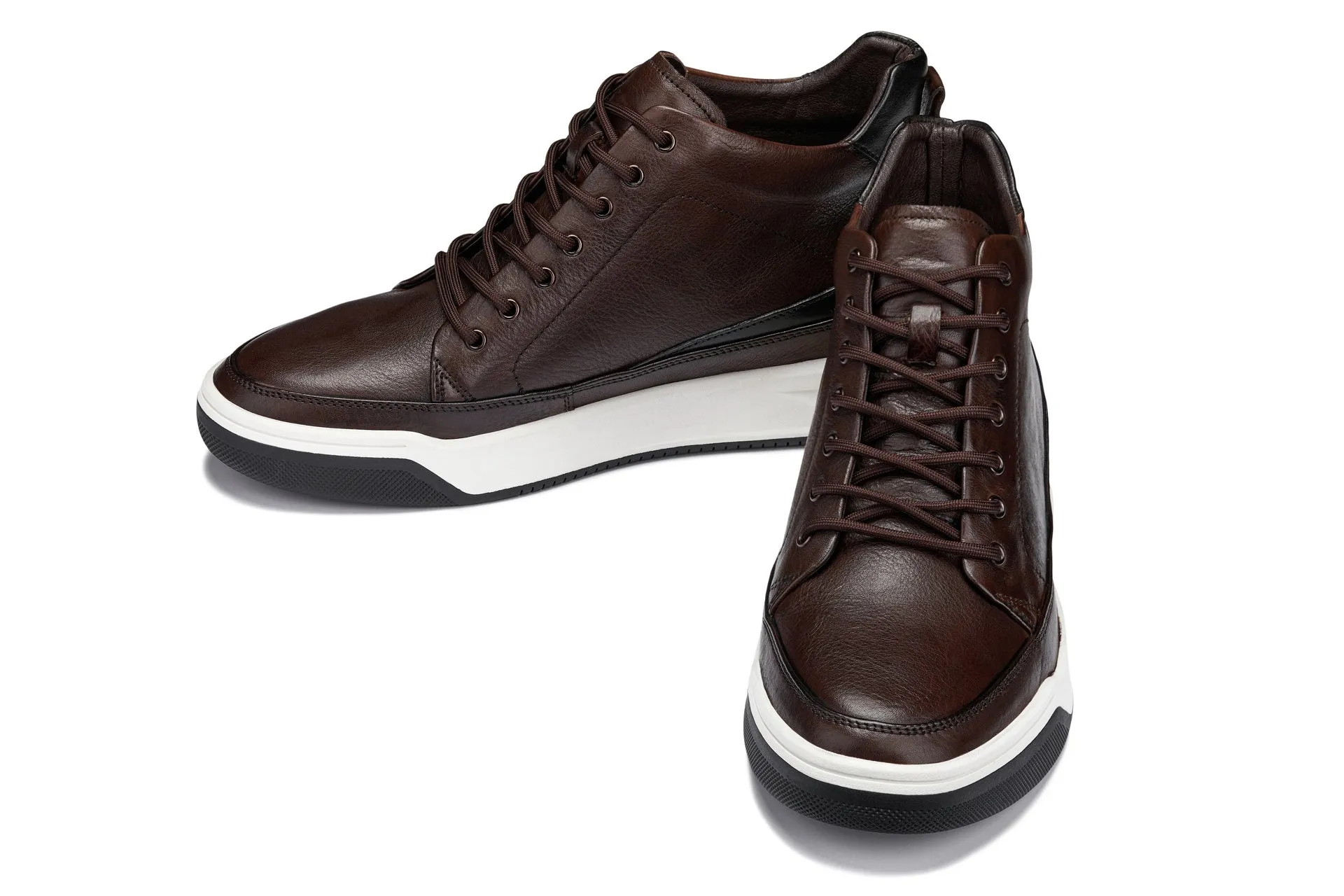 CALTO - Y7152 - 2.6 Inches Taller (Coffee Brown) - Leather Ankle Top Sneak-Boot