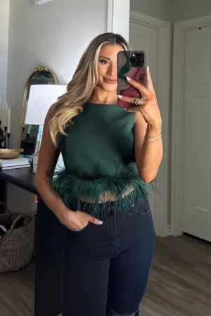Chic Fun Feather Crop Top: Emerald