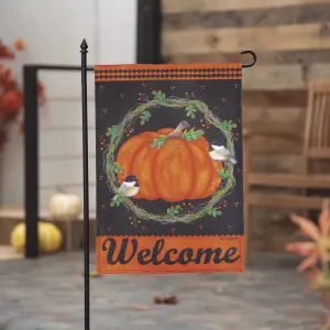 Chickadee & Pumpkin Burlap Garden Flag