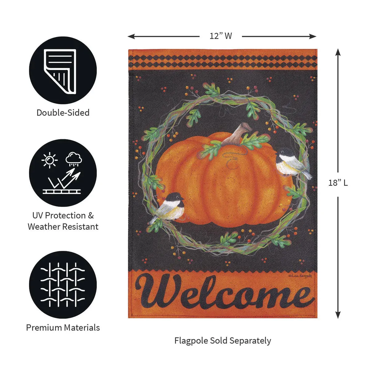 Chickadee & Pumpkin Burlap Garden Flag