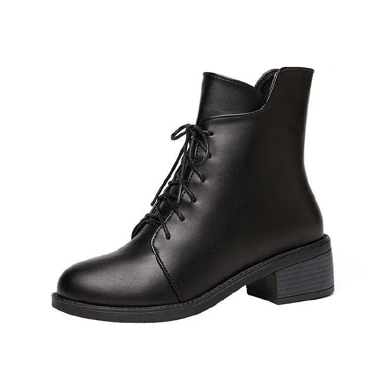 Chicvane Womens Lace Up Chunky Heel Round Toe Boots For Women
