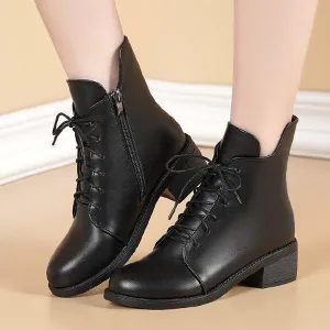 Chicvane Womens Lace Up Chunky Heel Round Toe Boots For Women