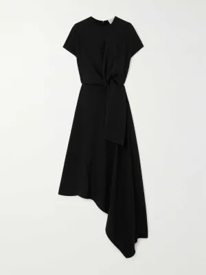 Draped asymmetric pleated crepe midi dress