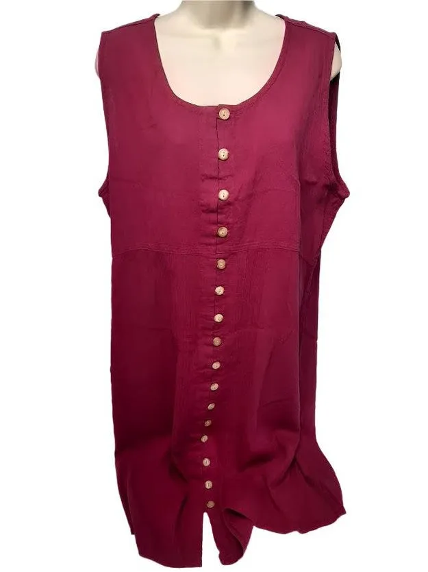 Dress-Button Front-Sleeveless-Fuscia Flower-Women's-S0612
