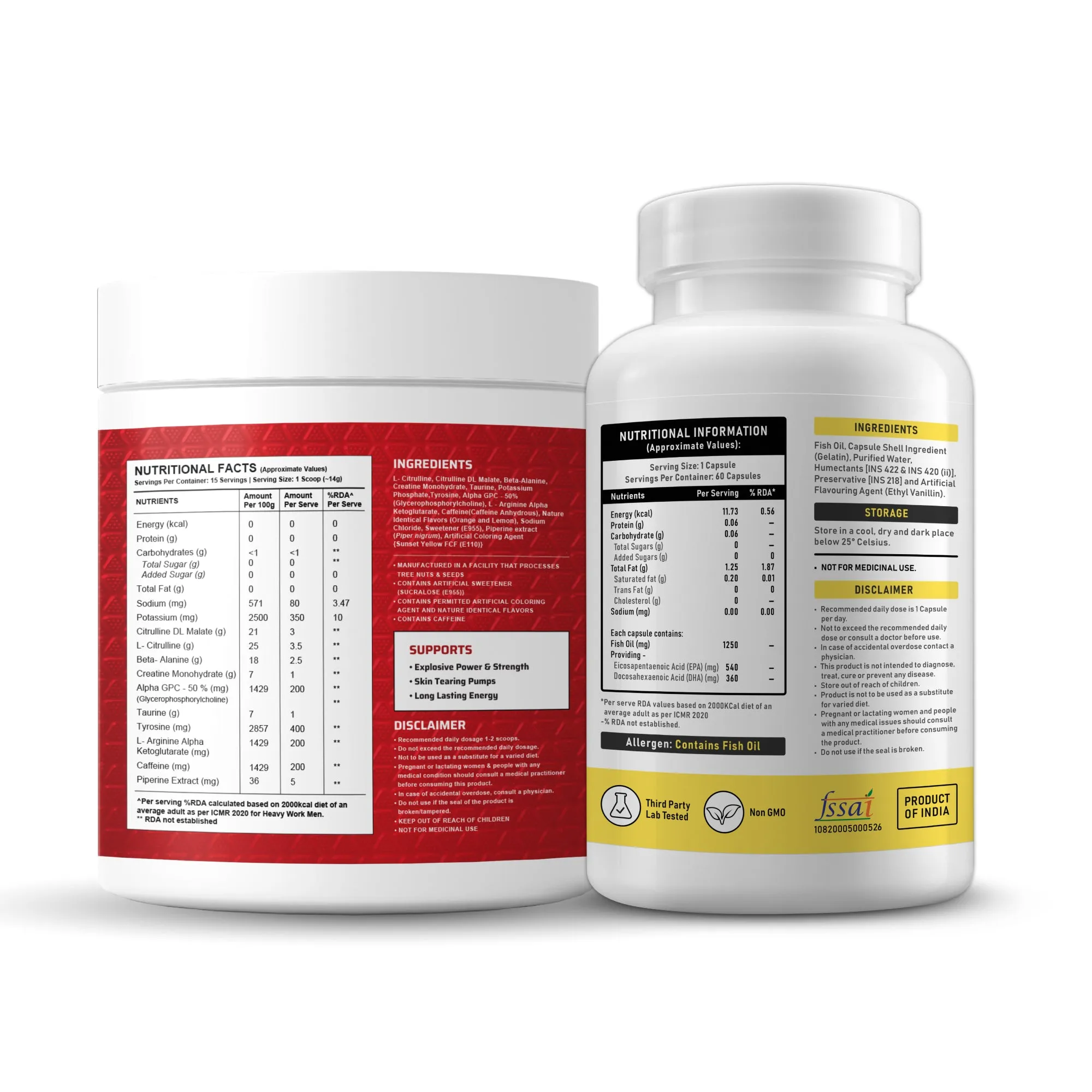 Dynamite Pre-workout (15 Servings, Valencia Orange)   YouWeFit Triple Strength Fish Oil (60 Capsules) | Power & Recovery | For Men & Women
