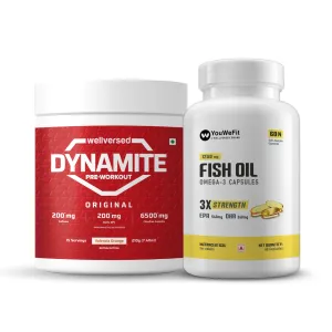 Dynamite Pre-workout (15 Servings, Valencia Orange)   YouWeFit Triple Strength Fish Oil (60 Capsules) | Power & Recovery | For Men & Women