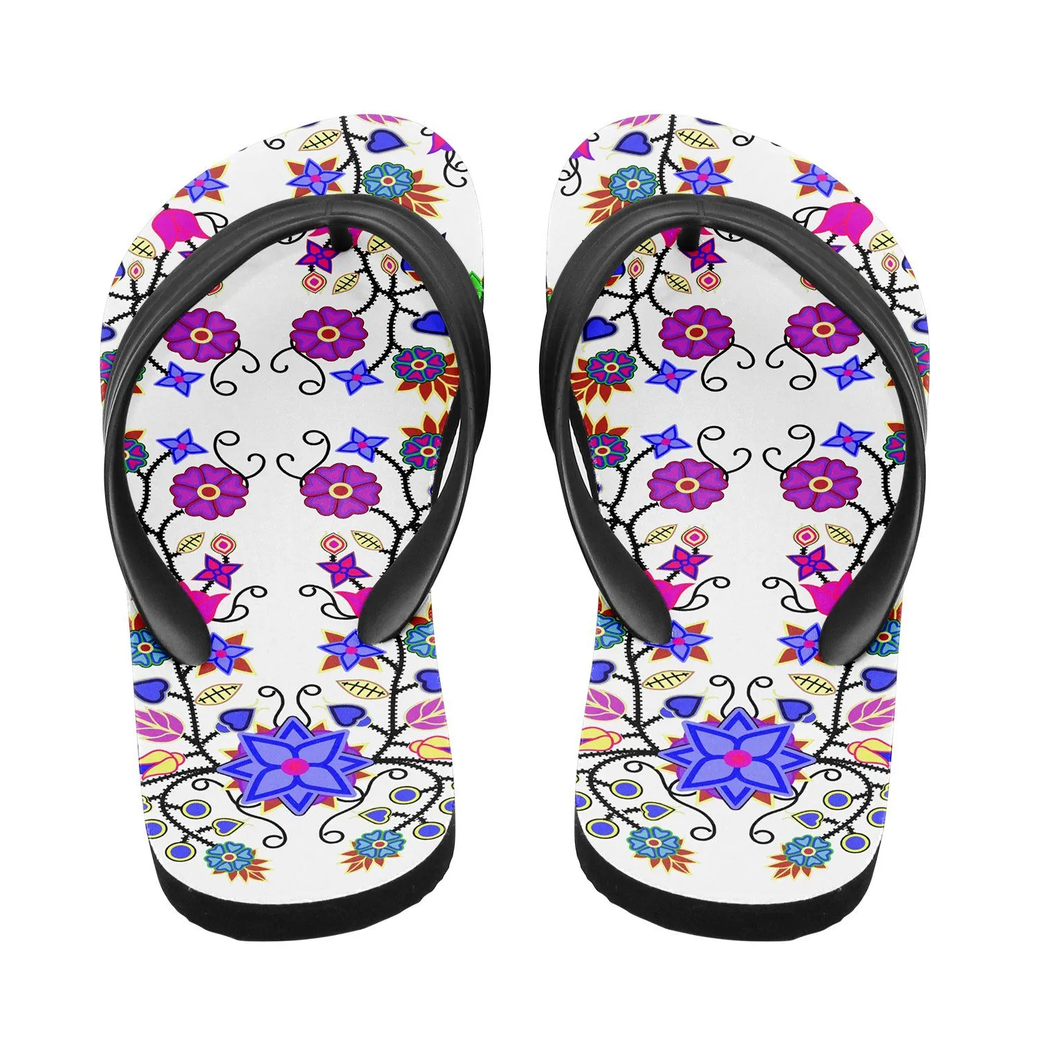 Floral Beadwork Seven Clans White Flip Flops