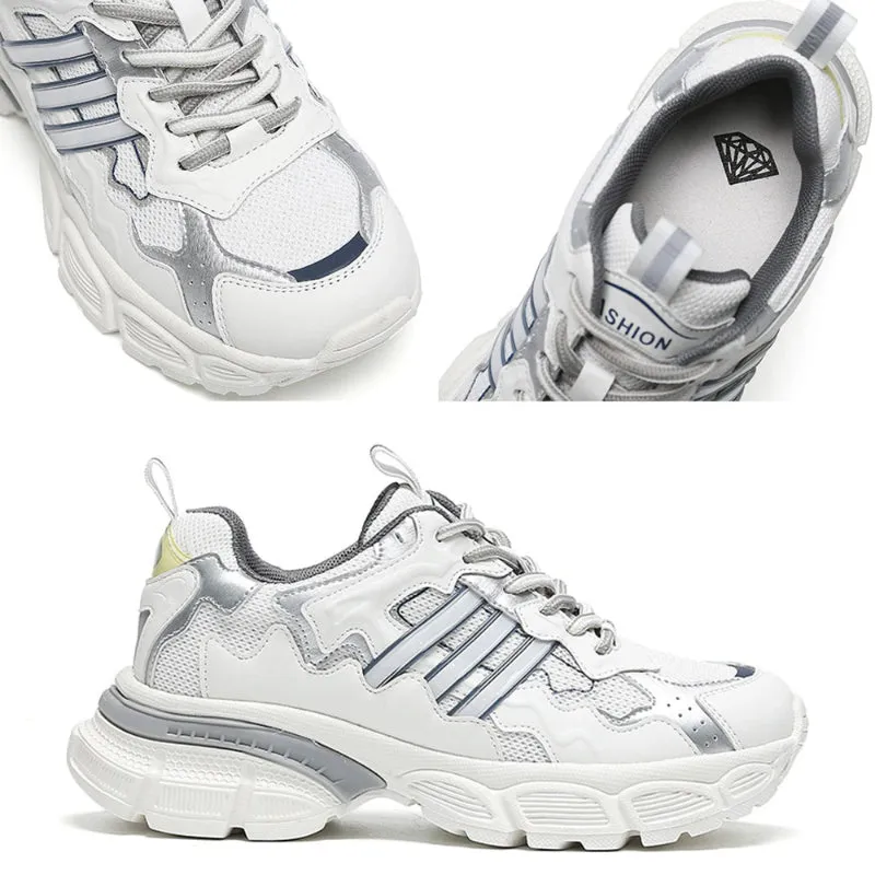 Genuine Leather Monochromatic Theme Air Mesh Sneakers