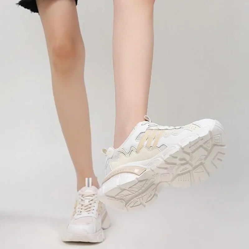 Genuine Leather Monochromatic Theme Air Mesh Sneakers