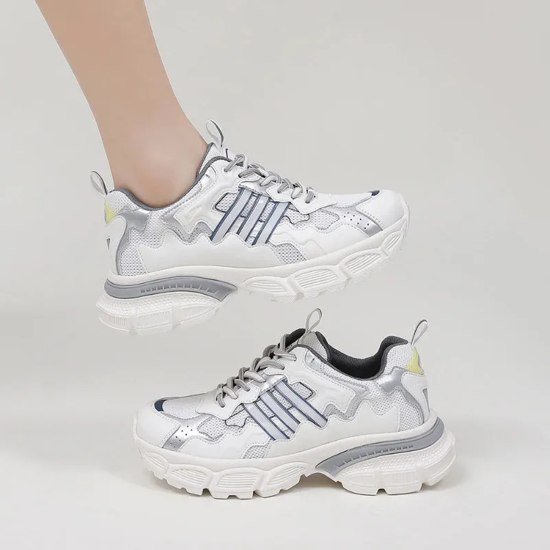 Genuine Leather Monochromatic Theme Air Mesh Sneakers