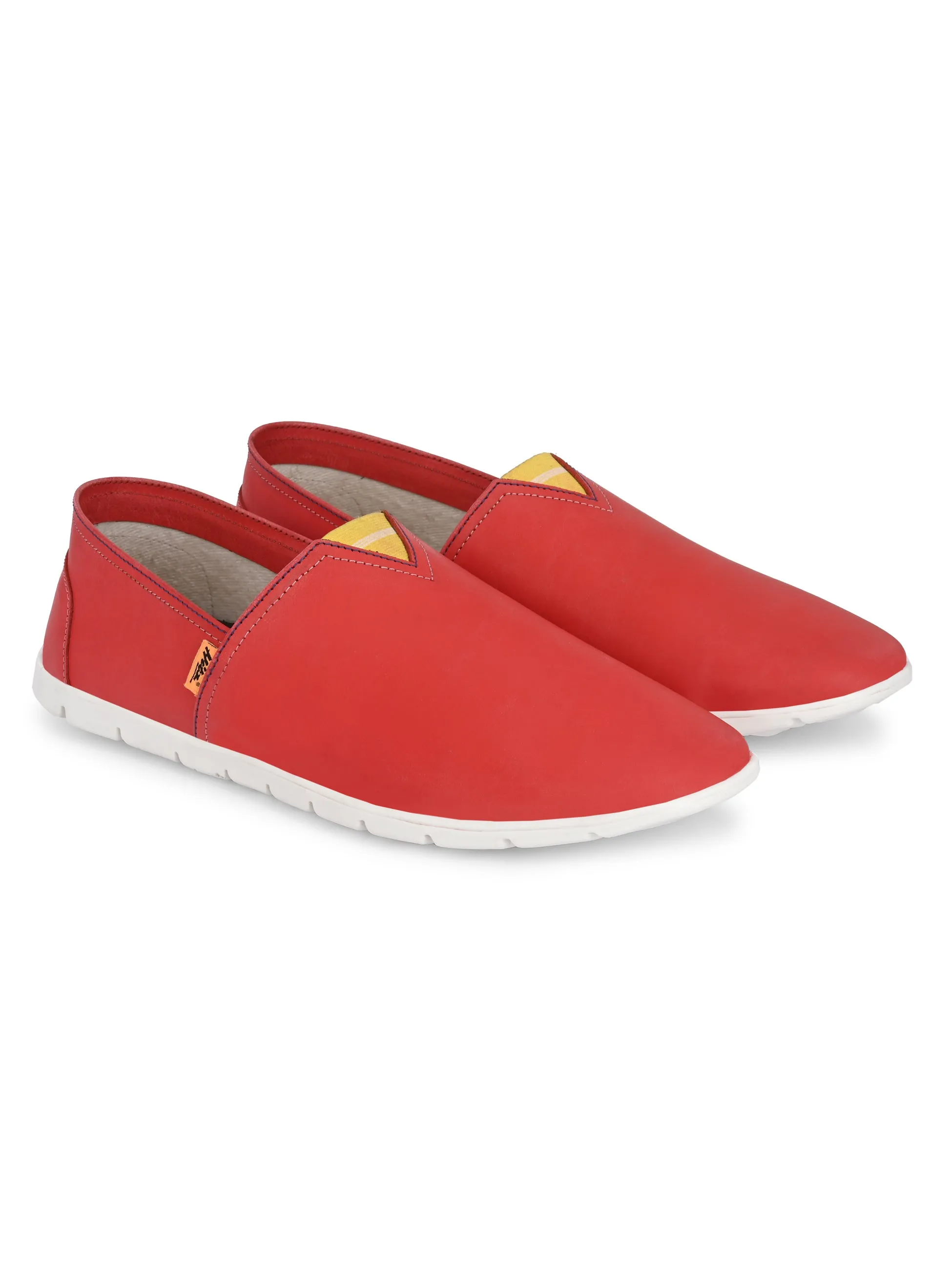 Hitz Men's Red Leather Slip On Casual Shoes