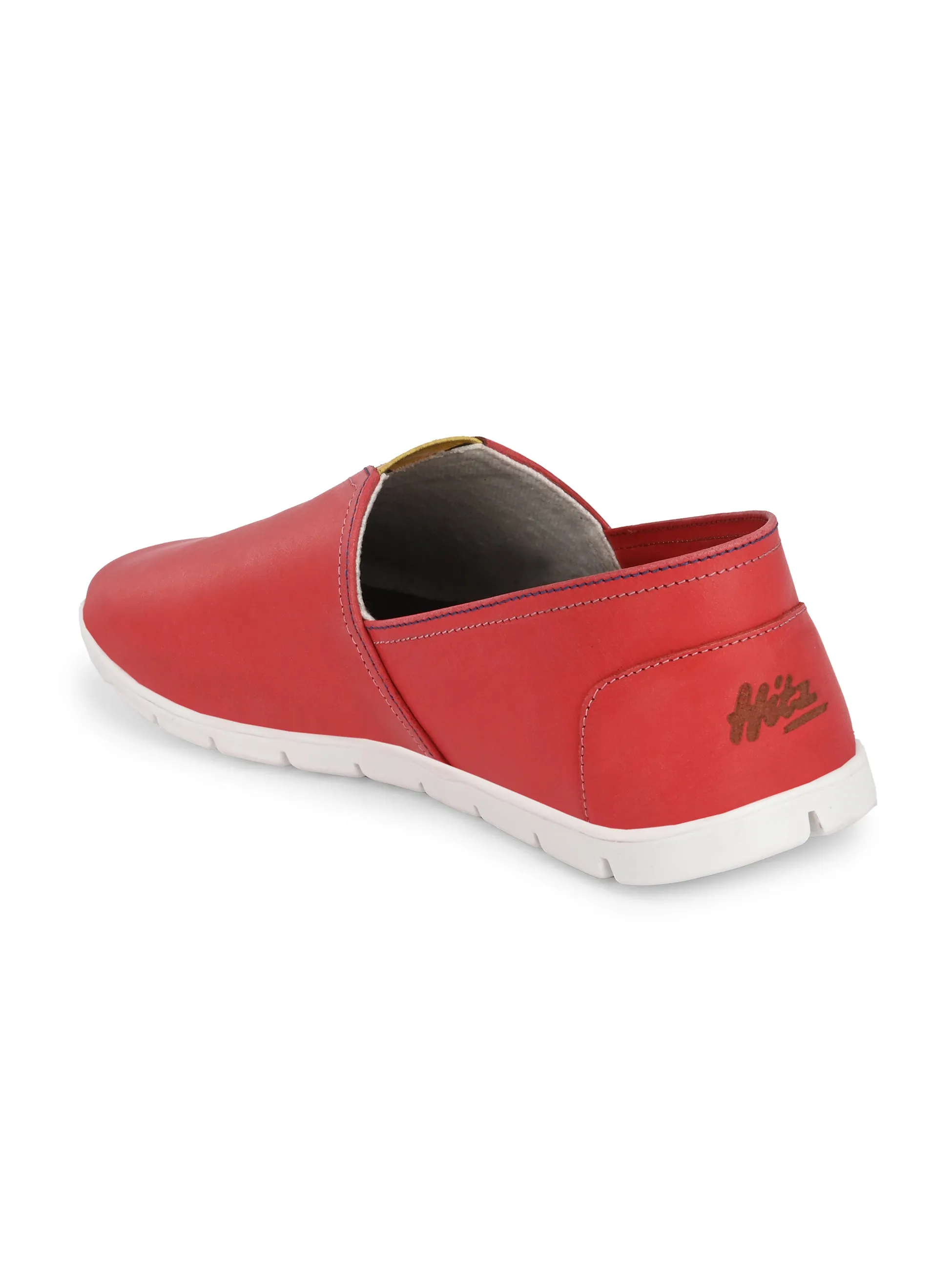 Hitz Men's Red Leather Slip On Casual Shoes
