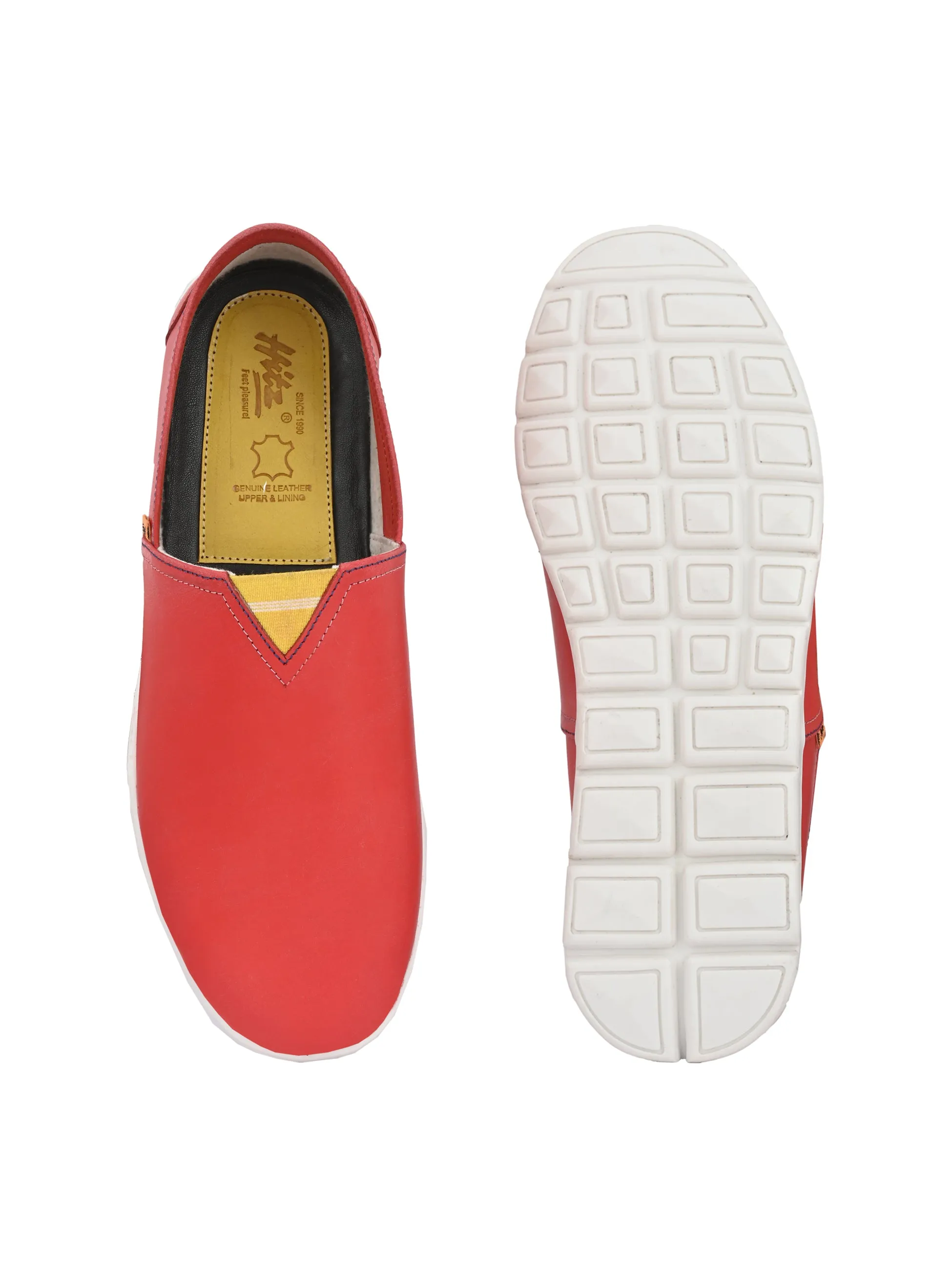 Hitz Men's Red Leather Slip On Casual Shoes