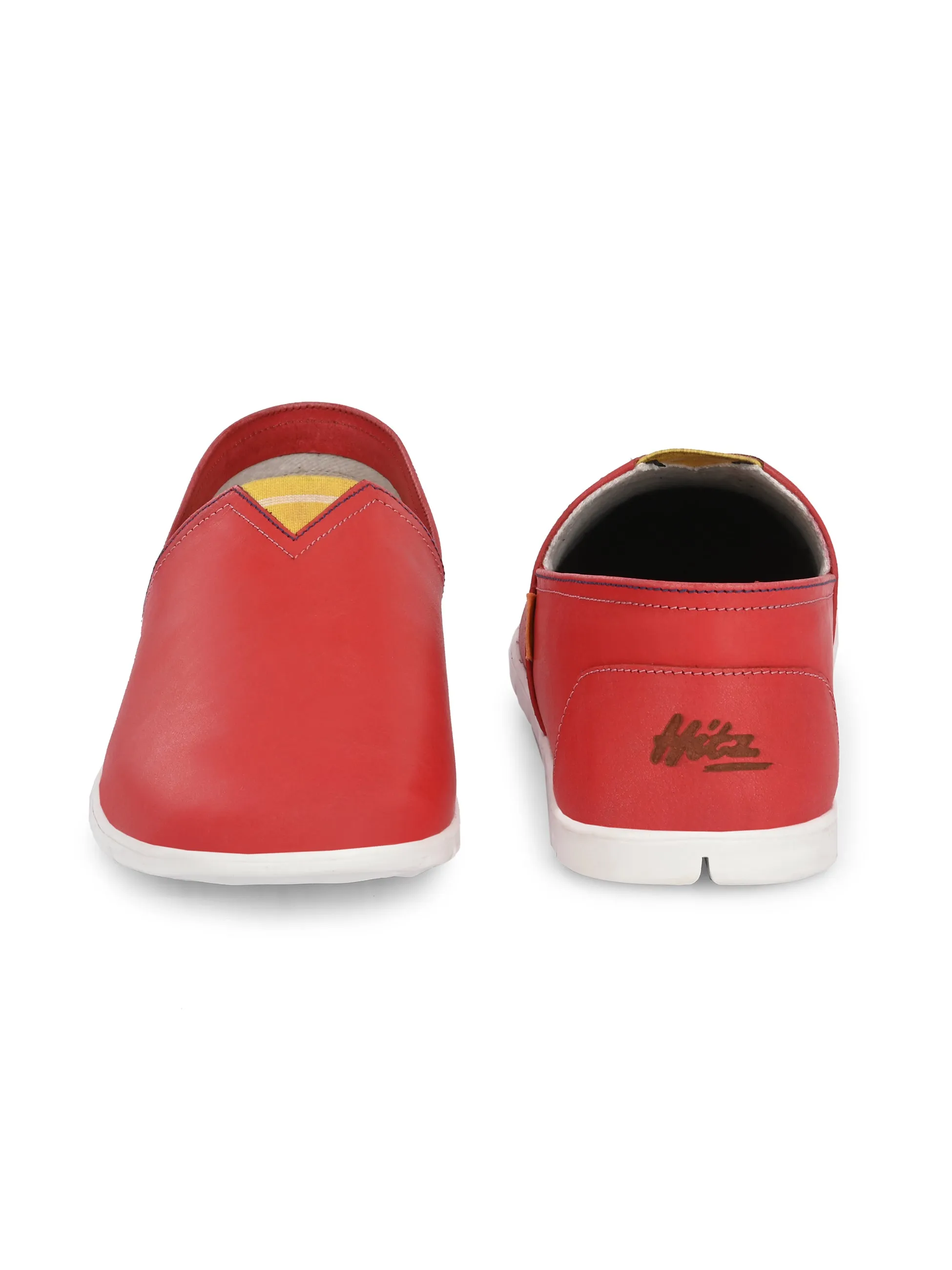 Hitz Men's Red Leather Slip On Casual Shoes