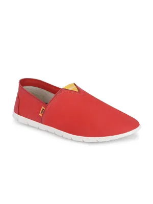 Hitz Men's Red Leather Slip On Casual Shoes