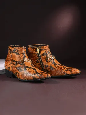 Hitz Men's Tan Genuine Leather Zip Boots