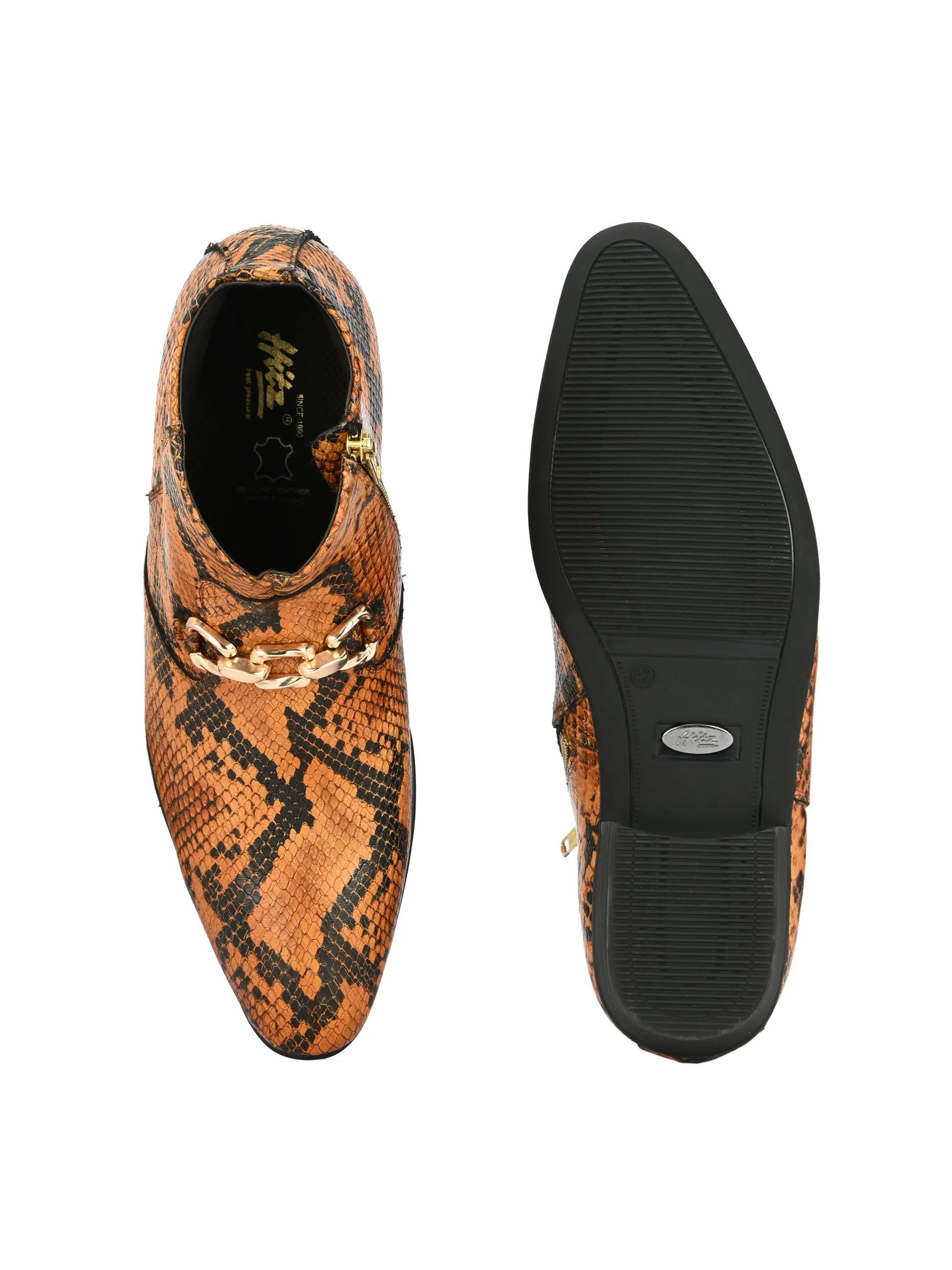 Hitz Men's Tan Genuine Leather Zip Boots