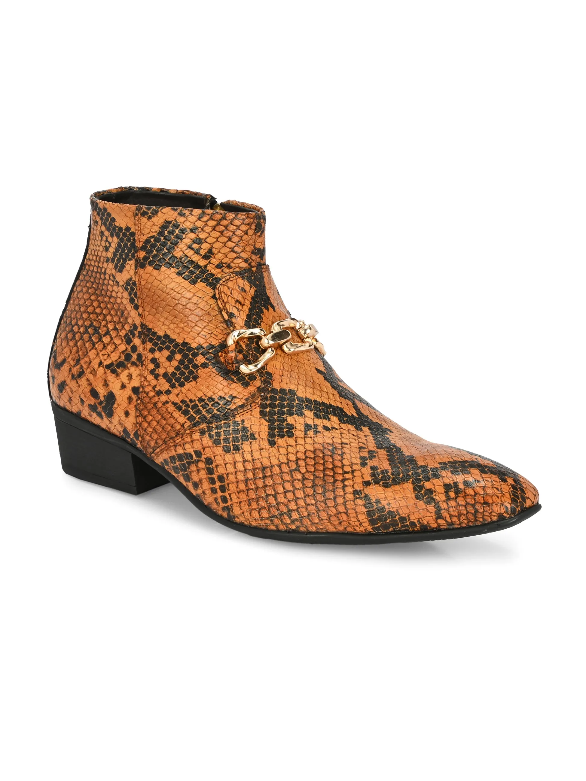 Hitz Men's Tan Genuine Leather Zip Boots
