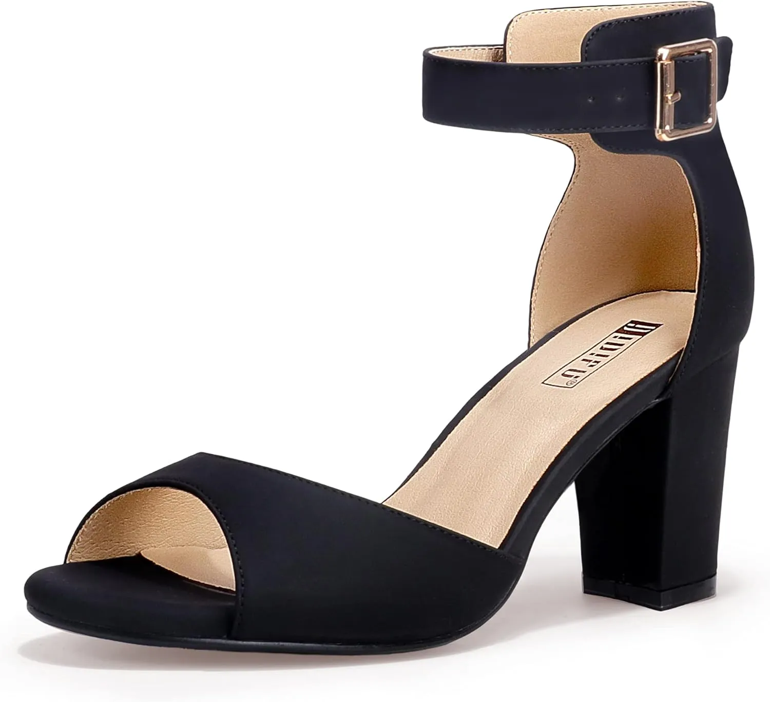 IDIFU Women's Candie-MI Peep Toe Low Block Heels Sandals Ankle Strap Comfy Chunky Wedding Dress Shoes