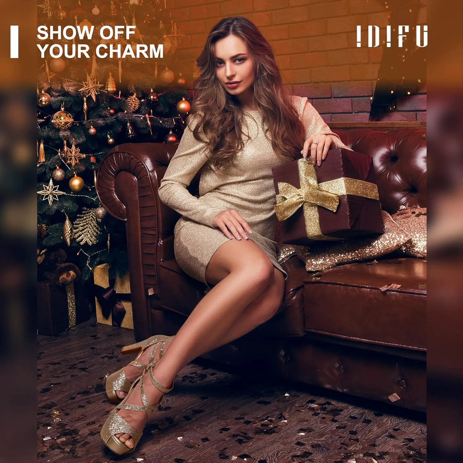 IDIFU Women's IN5 Charcy Crisscross Strappy Platform High Chunky Heels Peep Toe Pump Party Heeled Sandals