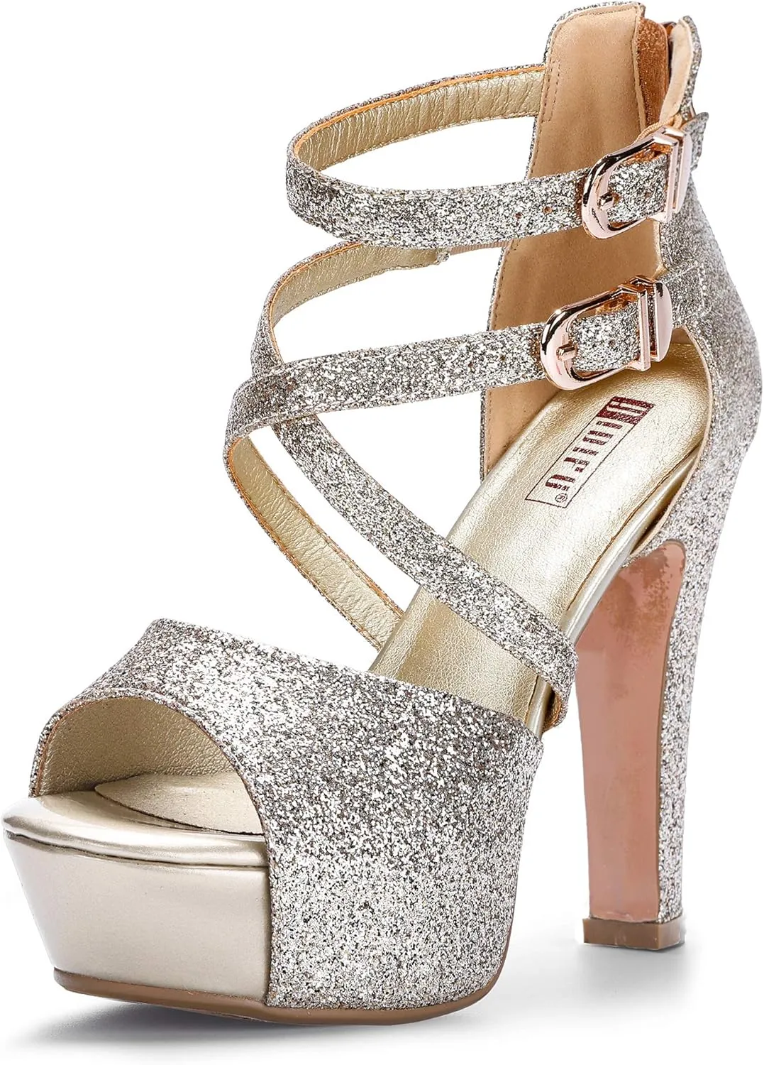 IDIFU Women's IN5 Charcy Crisscross Strappy Platform High Chunky Heels Peep Toe Pump Party Heeled Sandals