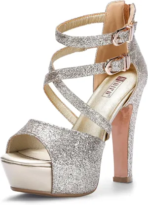 IDIFU Women's IN5 Charcy Crisscross Strappy Platform High Chunky Heels Peep Toe Pump Party Heeled Sandals