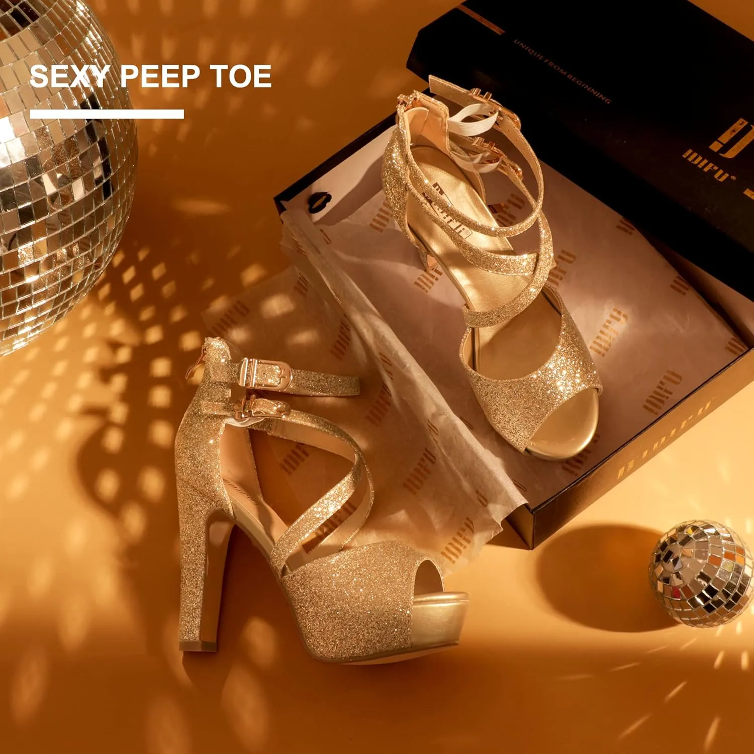 IDIFU Women's IN5 Charcy Crisscross Strappy Platform High Chunky Heels Peep Toe Pump Party Heeled Sandals