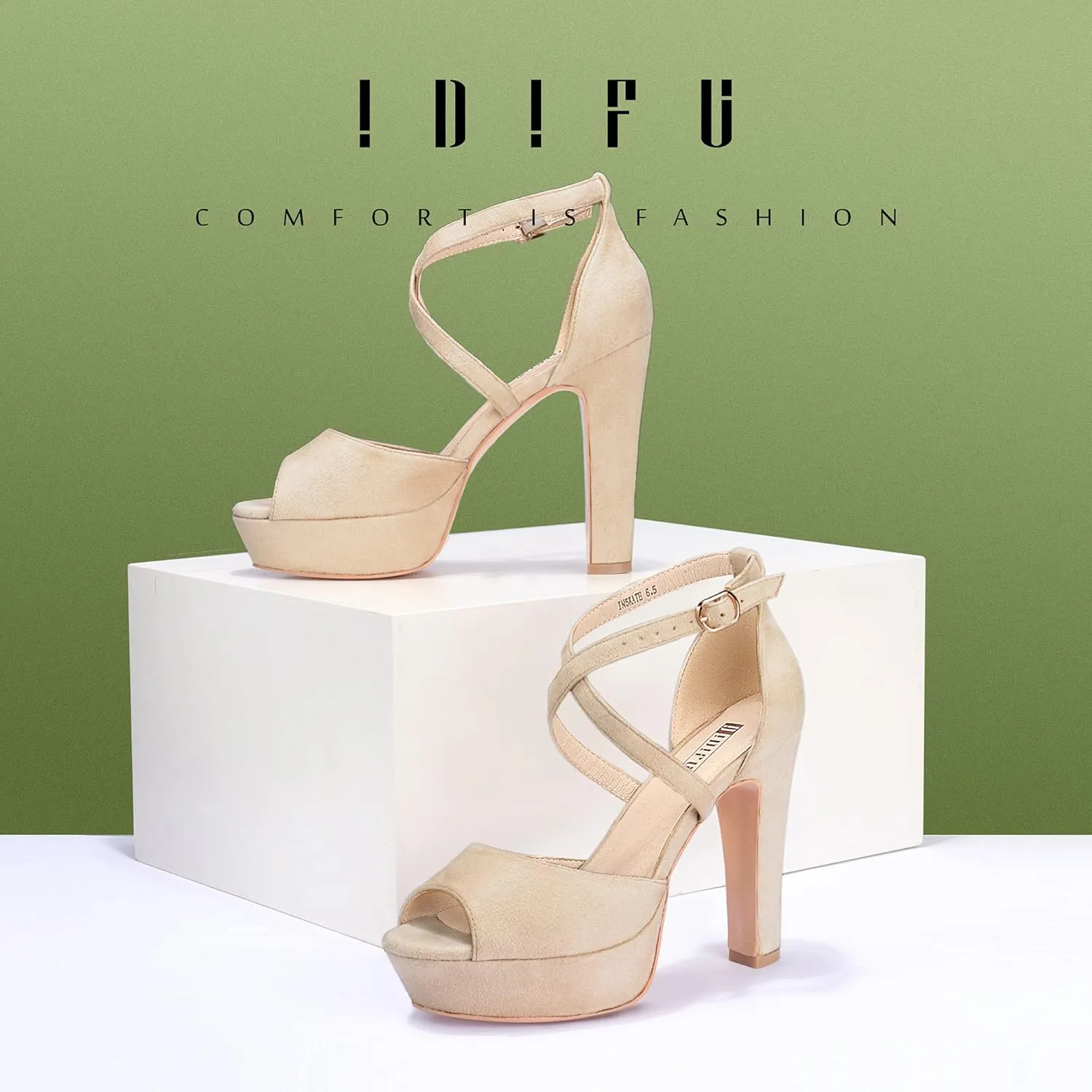 IDIFU Women's Platform Chunky High Heels Dress Sandals Peep Toe Ankle Strap Wedding Party Evening Shoes for Women Bride