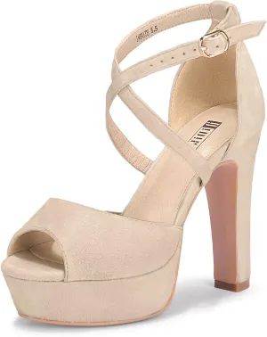 IDIFU Women's Platform Chunky High Heels Dress Sandals Peep Toe Ankle Strap Wedding Party Evening Shoes for Women Bride