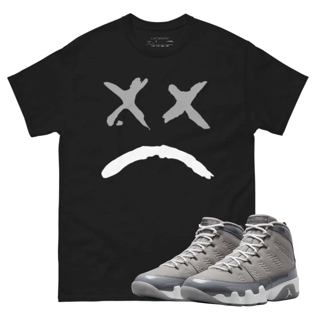 Jordan 9 Cool Grey sad face black t-shirt
