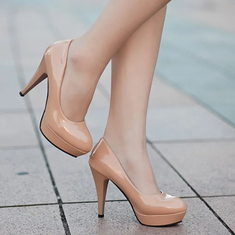 Joskaa Women Pumps Fashion Classic Patent Leather High Heels Shoes Nude Sharp Head Paltform Wedding Women   Shoes Plus Size 34-42
