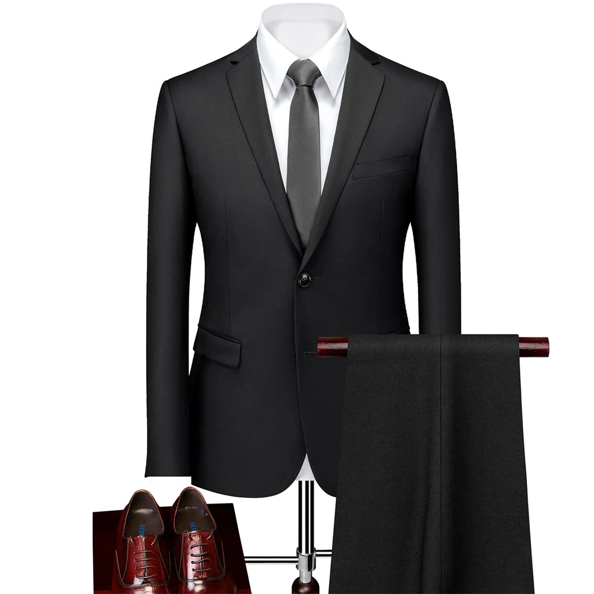 Men's 2-Piece Classic Two Button Casual Black Suit
