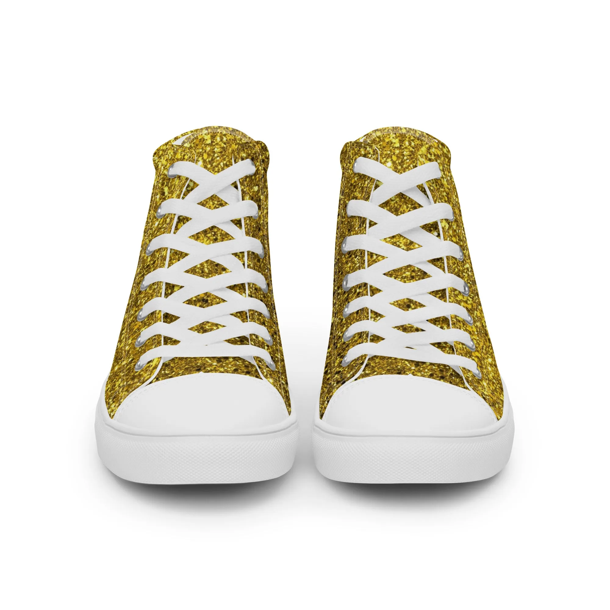 Men’s Gold Glitter Print high top canvas shoes, Gold Glitter Fashion Sneakers, Shoe Lover Gift