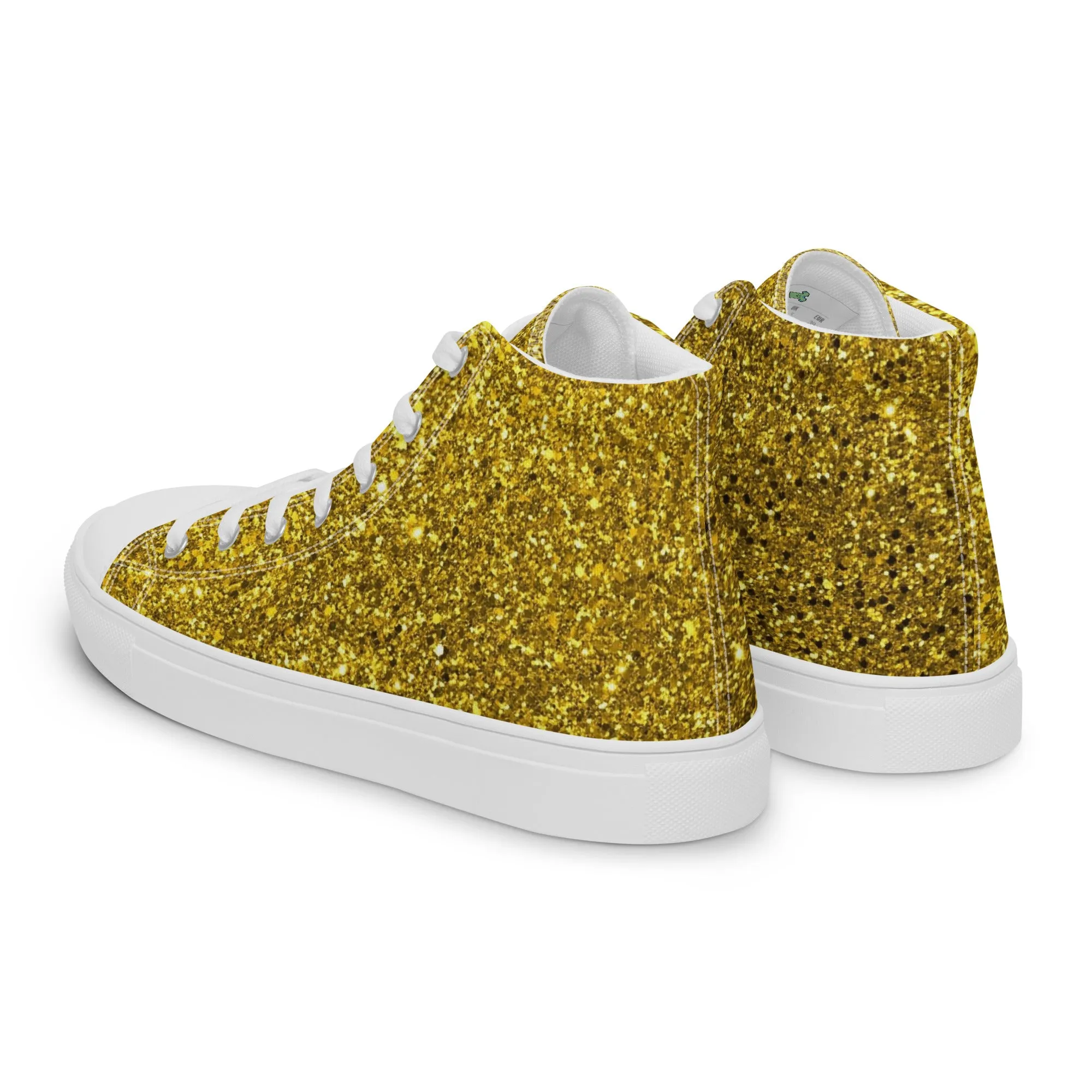 Men’s Gold Glitter Print high top canvas shoes, Gold Glitter Fashion Sneakers, Shoe Lover Gift