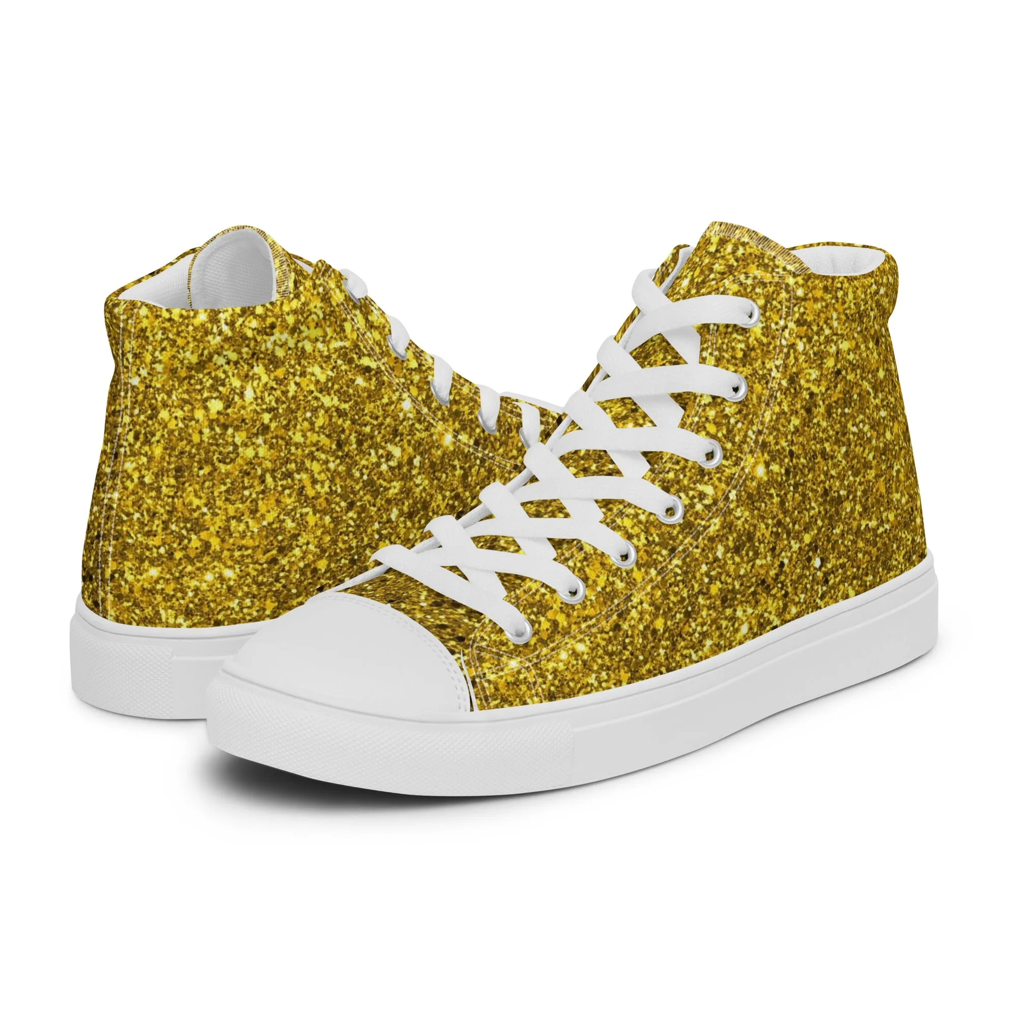 Men’s Gold Glitter Print high top canvas shoes, Gold Glitter Fashion Sneakers, Shoe Lover Gift