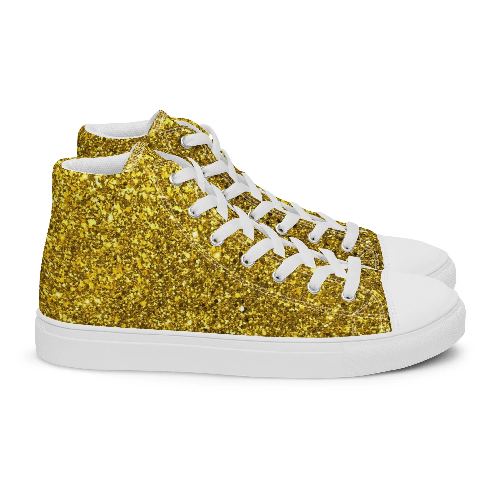 Men’s Gold Glitter Print high top canvas shoes, Gold Glitter Fashion Sneakers, Shoe Lover Gift