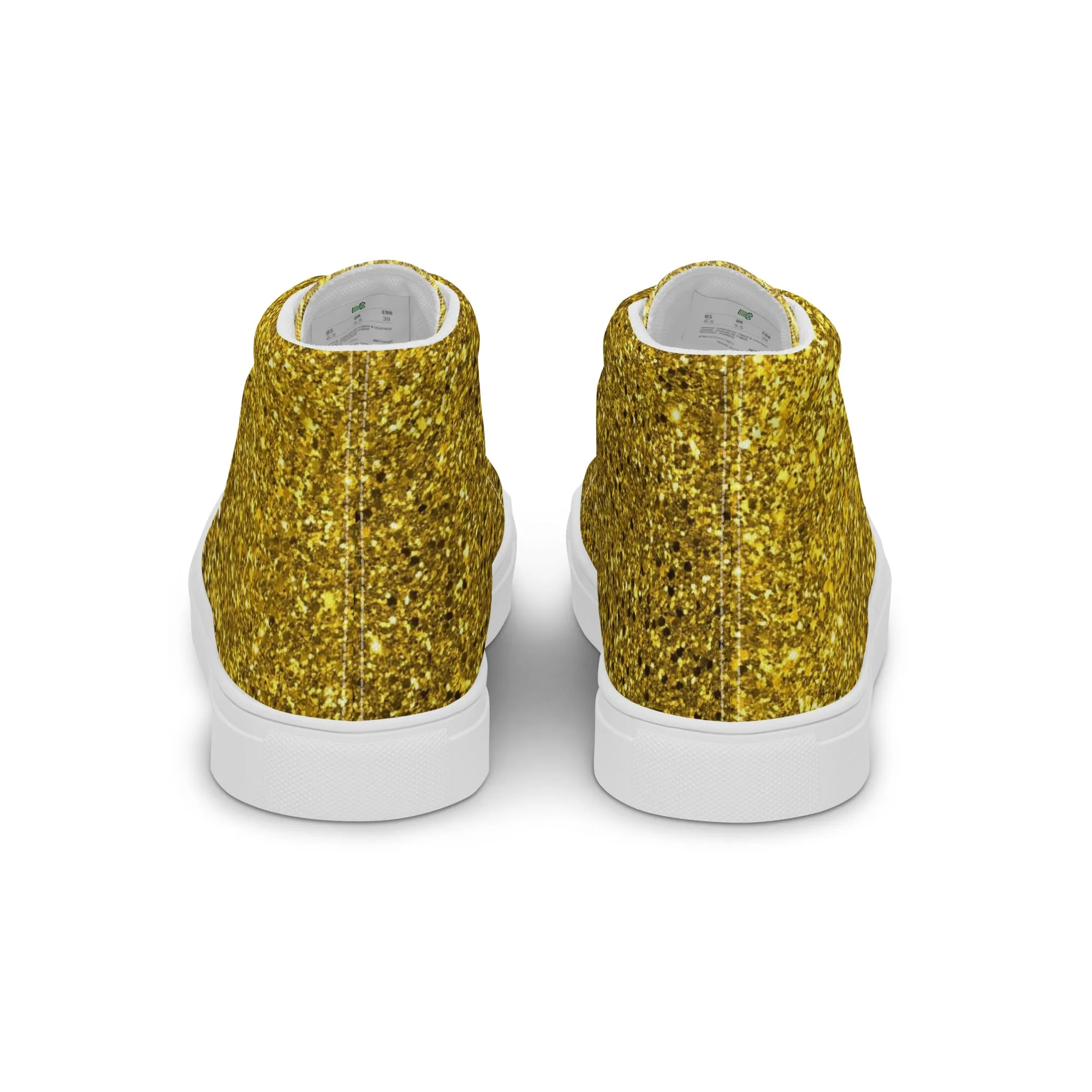 Men’s Gold Glitter Print high top canvas shoes, Gold Glitter Fashion Sneakers, Shoe Lover Gift