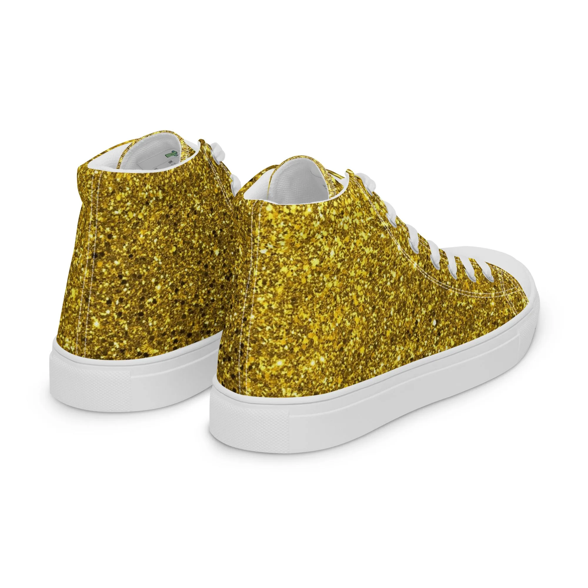 Men’s Gold Glitter Print high top canvas shoes, Gold Glitter Fashion Sneakers, Shoe Lover Gift
