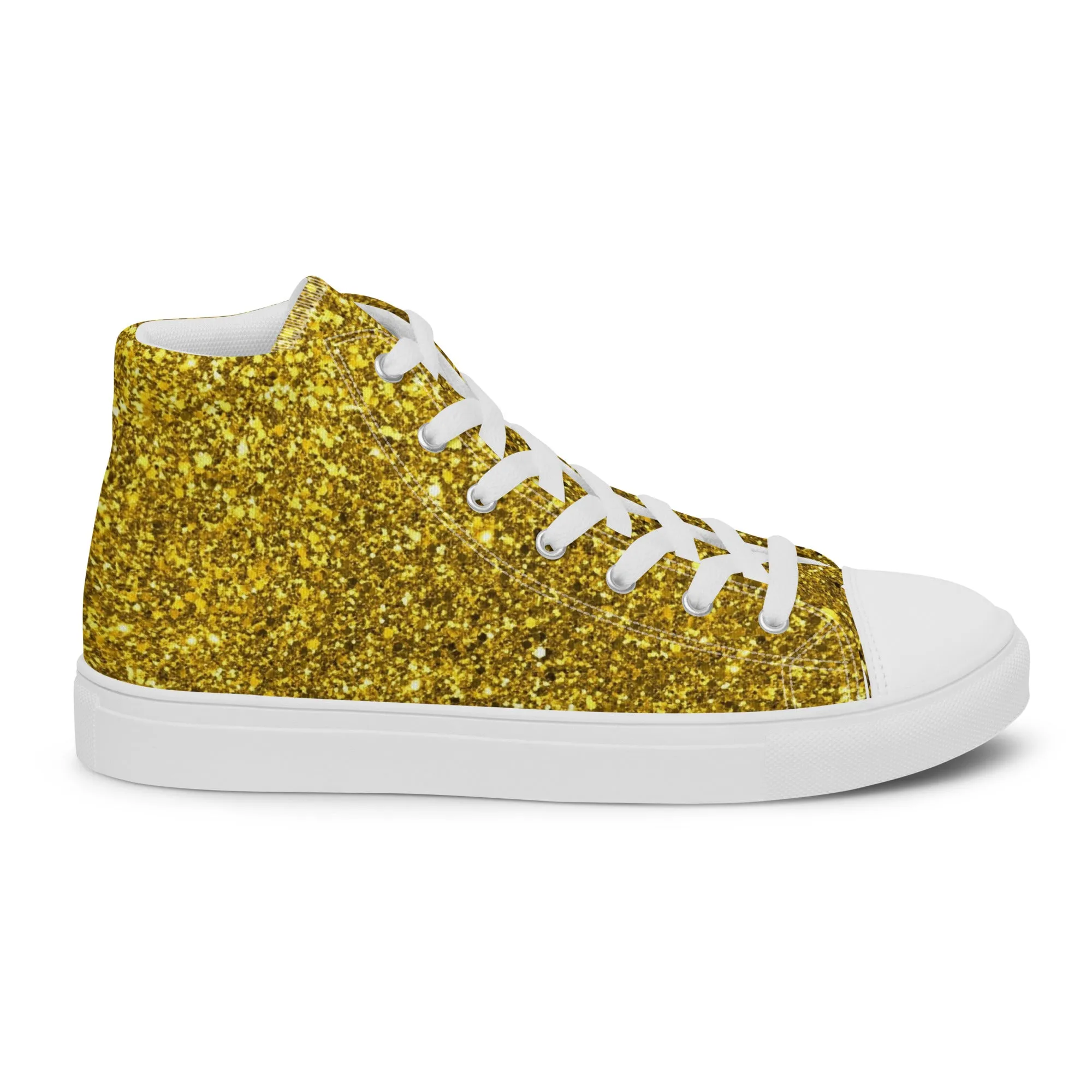 Men’s Gold Glitter Print high top canvas shoes, Gold Glitter Fashion Sneakers, Shoe Lover Gift