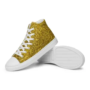 Men’s Gold Glitter Print high top canvas shoes, Gold Glitter Fashion Sneakers, Shoe Lover Gift
