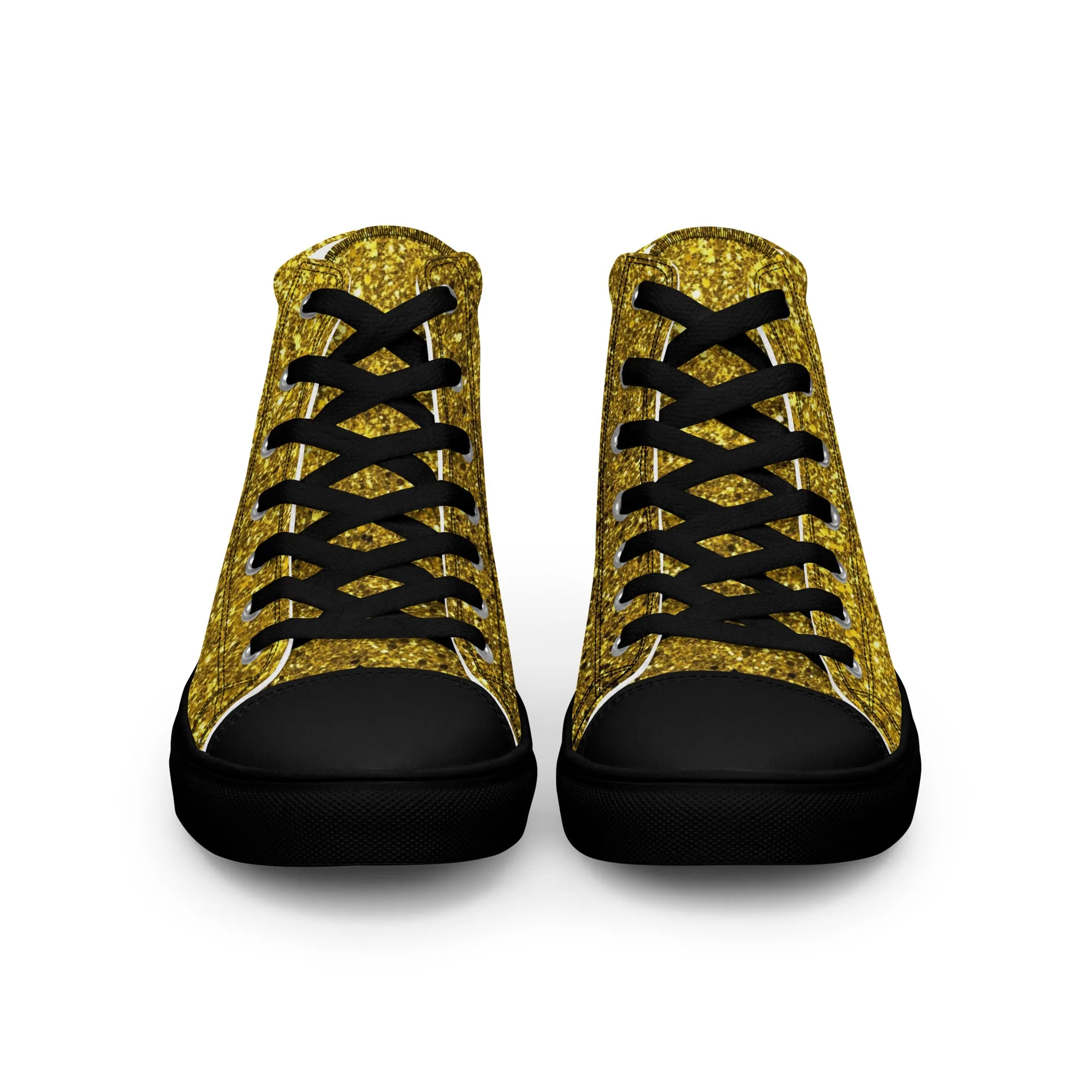Men’s Gold Glitter Print high top canvas shoes, Gold Glitter Fashion Sneakers, Shoe Lover Gift