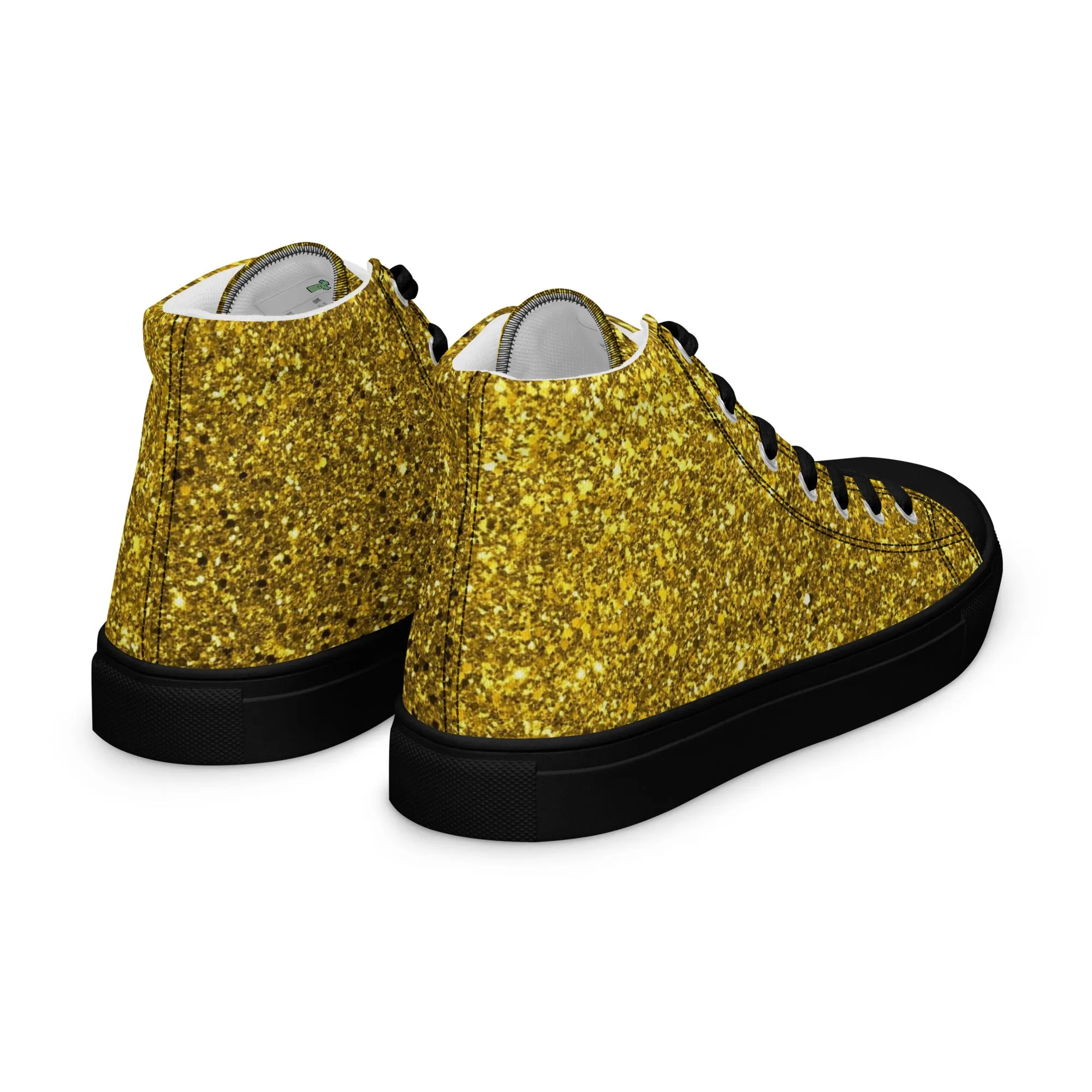 Men’s Gold Glitter Print high top canvas shoes, Gold Glitter Fashion Sneakers, Shoe Lover Gift