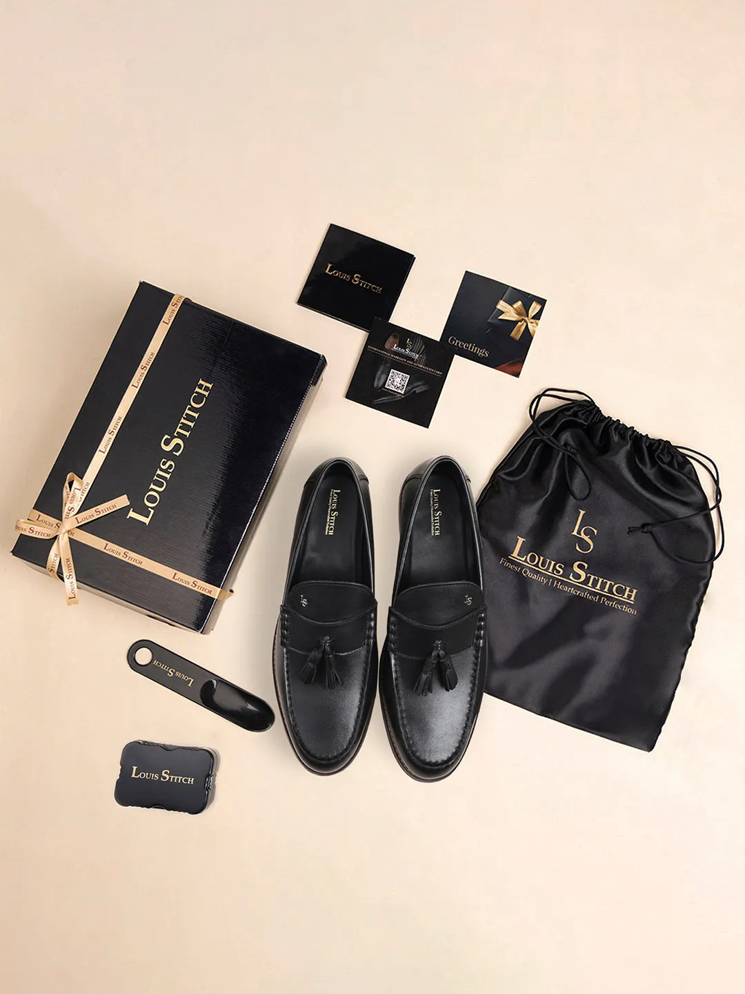 Men's Premium Raven Black Leather Formal Tassel Loafers