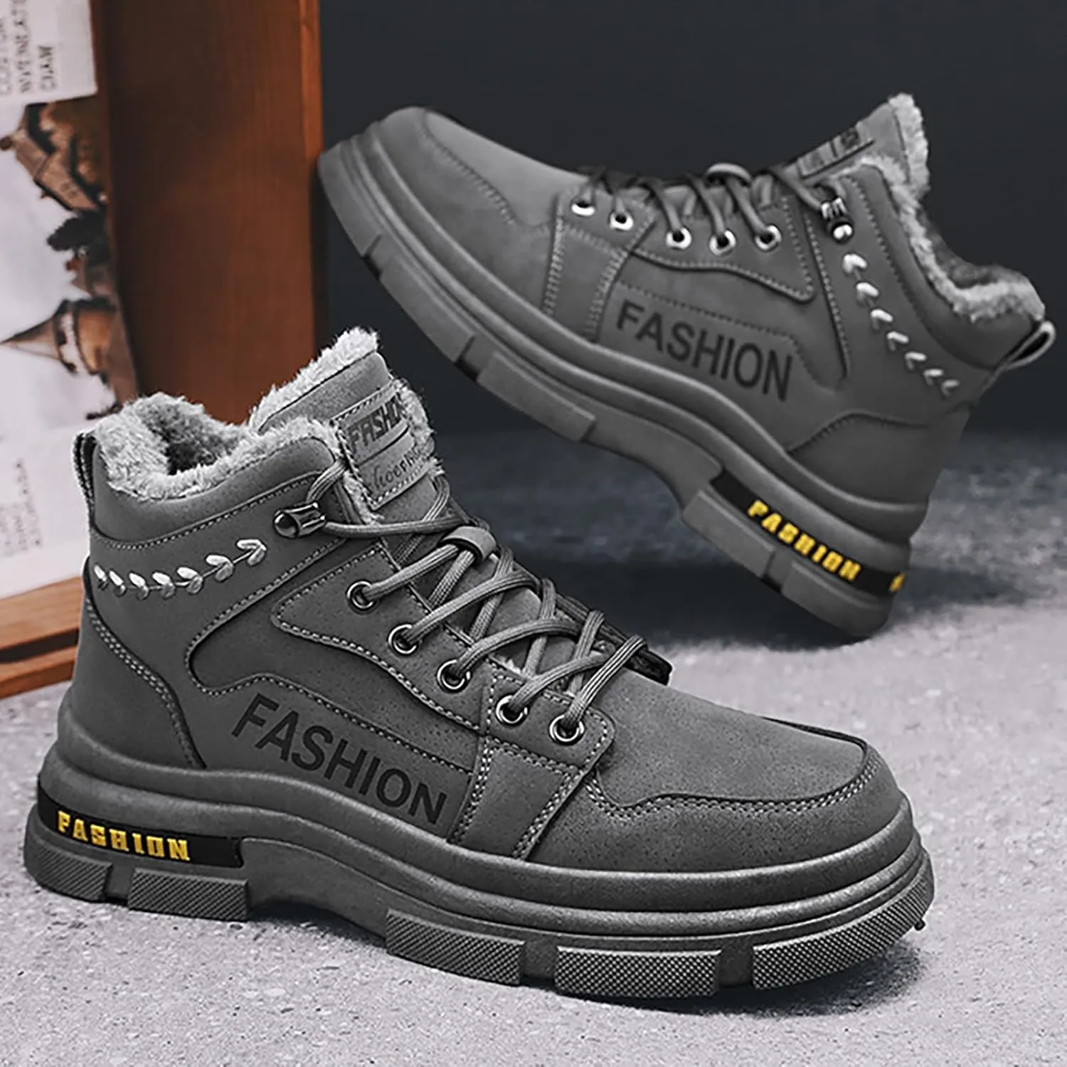 Men's Work Boots Slip On Hiking Sneakers Fur Lined Ankle Boot Women's Safety Shoes Composite Toe Platform Sneakers Indestructible Hike Grounded Footwear